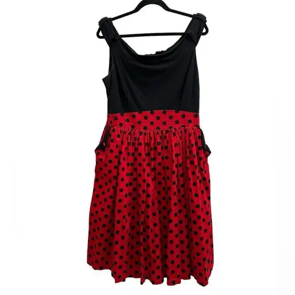 Lindy Bop Dress Polka Dot Off Shoulder Pockets 12 L Retro 40's Twee Rockabilly - Picture 2 of 10